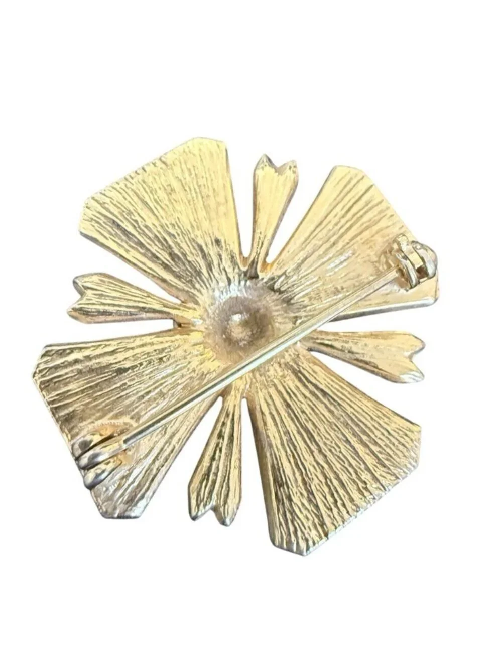 Vintage Maltese Cross Pin Brooch Emerald Green & Gold Tone 1.25